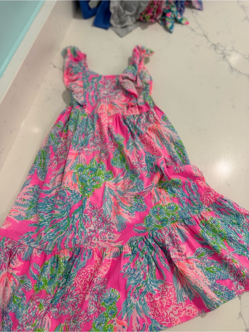 Lilly Pulitzer Maxi Dress XS Girls' Pink Floral Ruffle Sundress EEUC